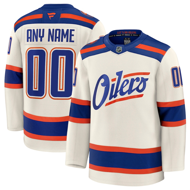 Men's Light Beige Edmonton Oilers Custom Alternate Stitched Hockey Jersey